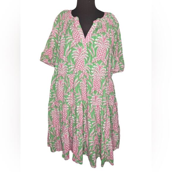 crown & ivy Dresses & Skirts - Crown & Ivy Pineapple Printed Peasant Dress Womens Size 2X Colorful Resortwear